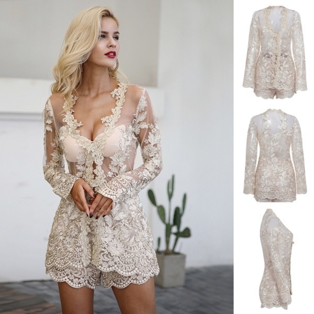 Elegant Lace Long Sleeve Playsuit